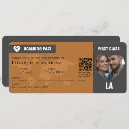 Charcoal Gray & Copper Boarding Pass Wedding Inbjudningar