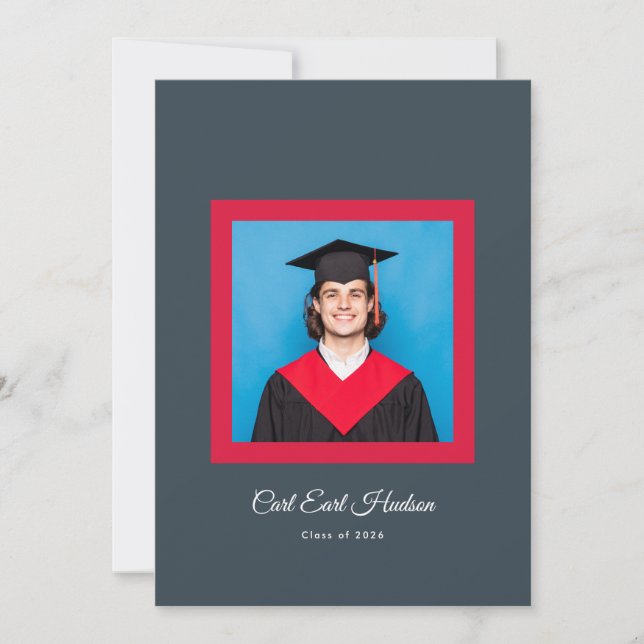 Charcoal Gray Crimson White High School Photo Grad Meddelande (Framsida)