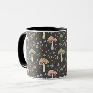 Charcoal Gray Earthy Fungi Seamless Pattern Modern Mugg