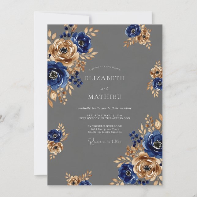 Charcoal Gray Majestic Botanical Wedding Inbjudningar (Framsida)
