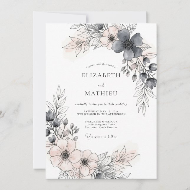 Charcoal Gray Romantic Spring Wedding Inbjudningar (Framsida)