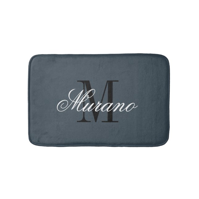 Charcoal grey bath mat with elegant name monogram badrumsmatta (Framsidan)
