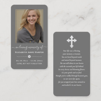 Charcoal Grey Modern Memorial Photo Prayer Card Visitkort