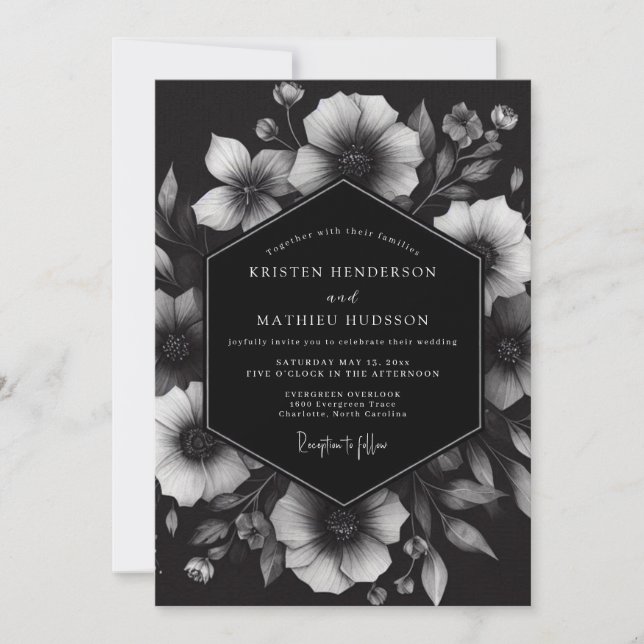 Charcoal Ink Blot Bloom Wedding Inbjudningar (Framsida)