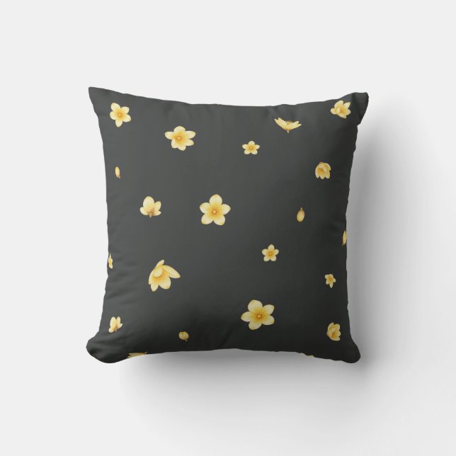 Charcoal Japanese Wintersweet Floral Pattern Kudde (Framsida)