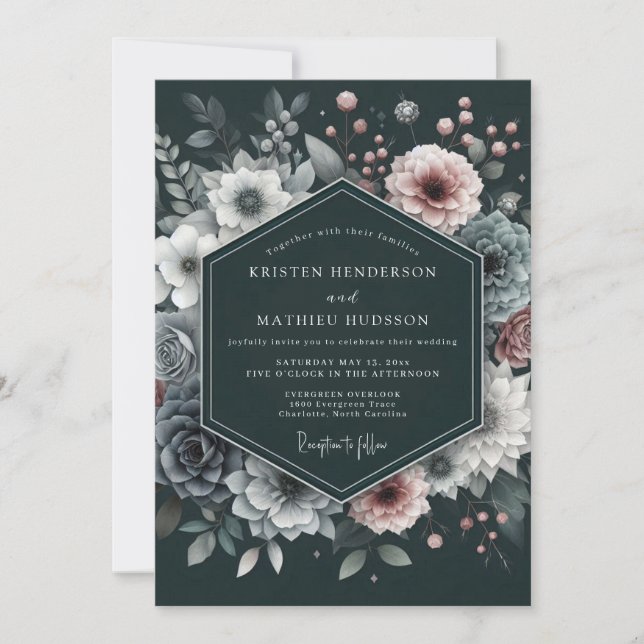 Charcoal Mauve Luminous Bloom Wedding Inbjudningar (Framsida)