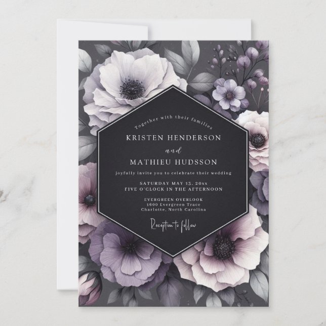 Charcoal Melancholy Anemone Wedding Inbjudningar (Framsida)