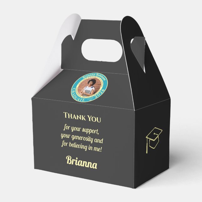 Charcoal Modern Graduation Photo Thank You Presentaskar (Framsidan Sidan)