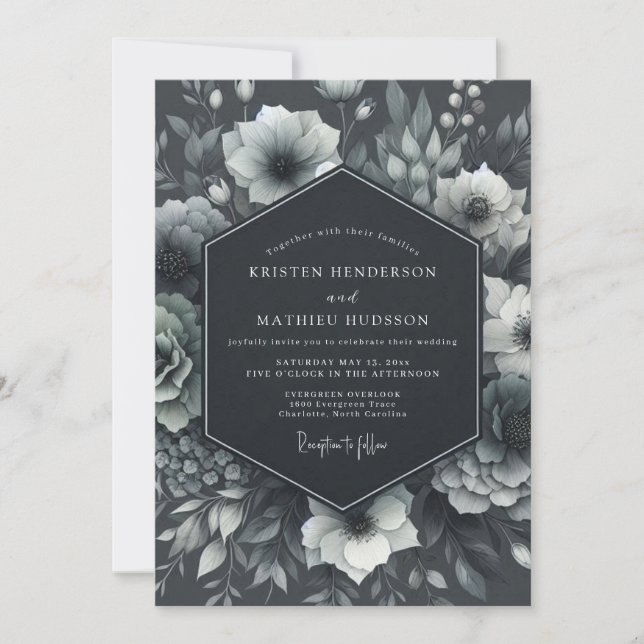 Charcoal Moody Anemone Wedding Inbjudningar (Framsida)