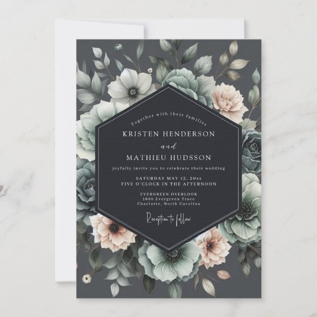 Charcoal Muted Anemone Wedding Inbjudningar (Framsida)