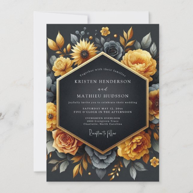 Charcoal Ochre Baroque Wedding Inbjudningar (Framsida)