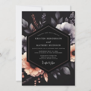 Charcoal & Peach Shadowy Bloom Bröllop Inbjudningar