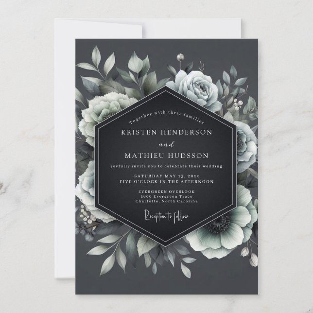 Charcoal Penumbral Bloom Wedding Inbjudningar (Framsida)