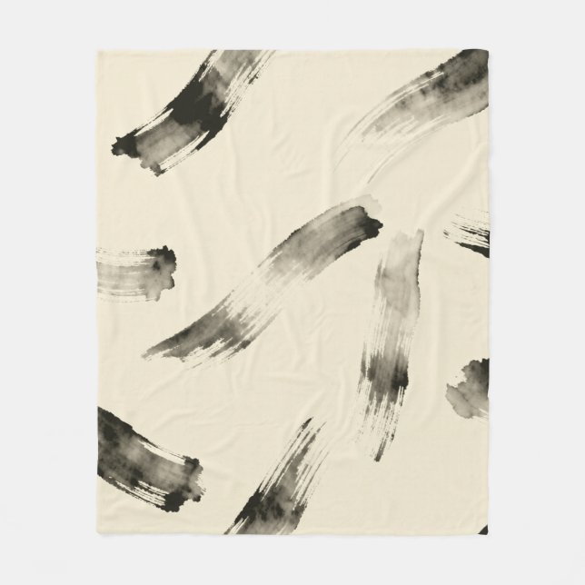 Charcoal Strokes Pattern | Minimal Beige Abstract  Fleecefilt (Framsidan)