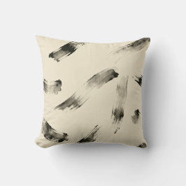 Charcoal Strokes Pattern | Minimal Beige Abstract Kudde