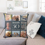 Charcogray anpassad fotokollage-födelsedatum kudde<br><div class="desc">En unik gåva till en 21:a födelsedag,  som firar hennes liv med en kollage av åtta egna foton,  bilder. Anpassa och lägg till hennes namn,  ålder och datum. En grå kolbakgrund,  vit text. Namn är skrivet med ett modernt handskript i stil.</div>