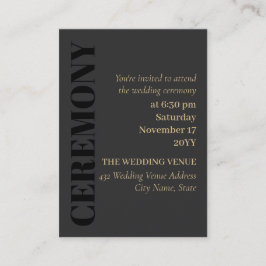 Charcol Black Typography Bröllop Ceremony Tilläggskort