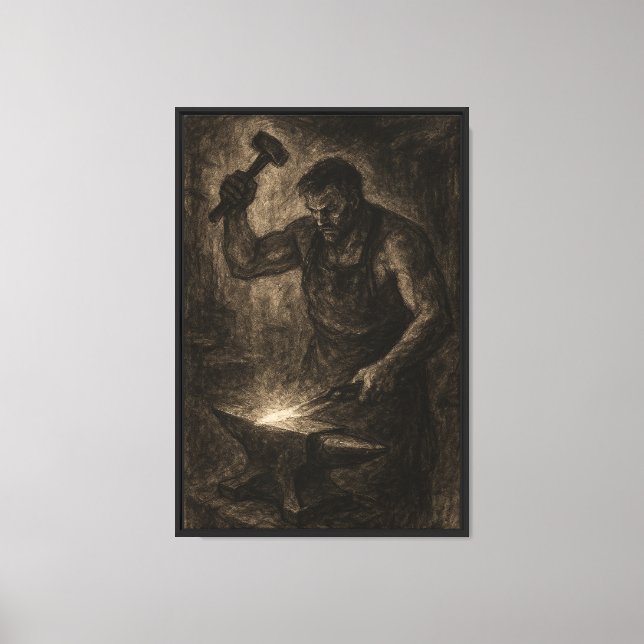Charcol Blacksmith på jobbet Canvastryck (Framsida)