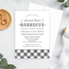 Charcol Gingham Bröllop Rehearsal Dinner Barbecue Inbjudningar