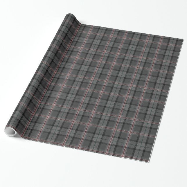 Charcol Grått Black Red Tartan Play Presentpapper (Utrullad)