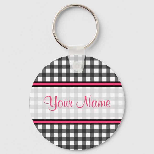 Charcol Grått Gingham Keychain Nyckelring (Framsida)