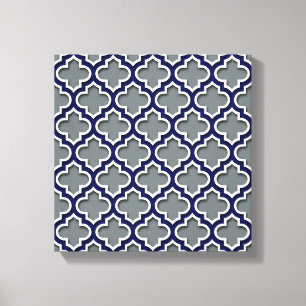 Charcol Grått Navy White Moroccan Quatrefoil #5DS Canvastryck