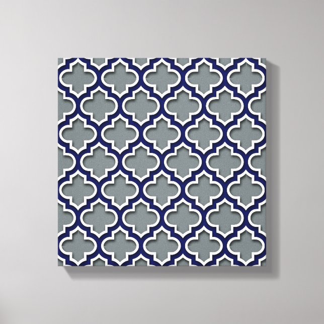 Charcol Grått Navy White Moroccan Quatrefoil #5DS Canvastryck (Framsida)