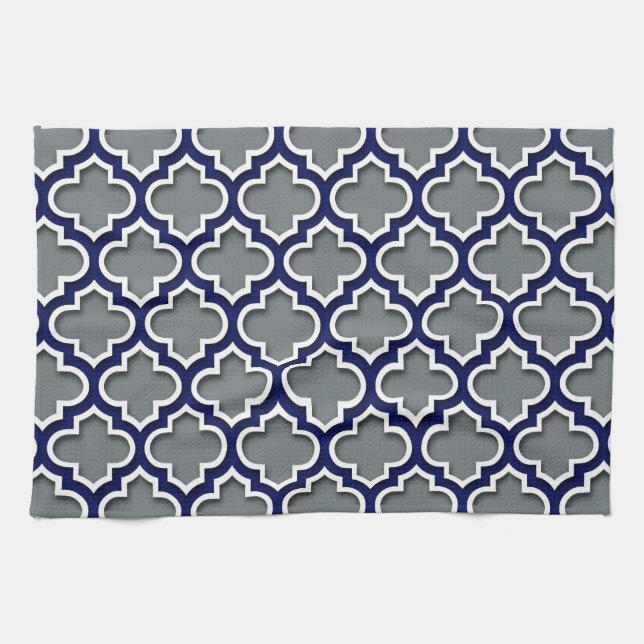 Charcol Grått Navy White Moroccan Quatrefoil #5DS Kökshandduk (Horisontell)