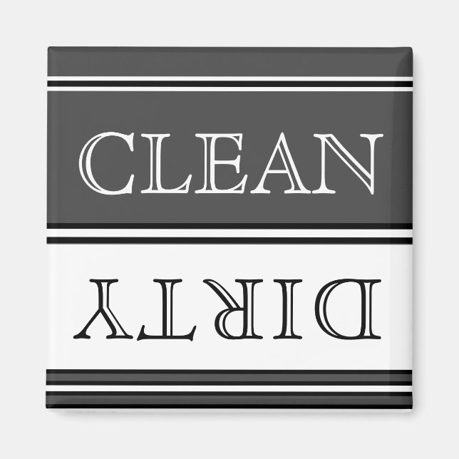 Charcol Grått och White Dishwasher Dirty Clean Magnet (Framsidan)