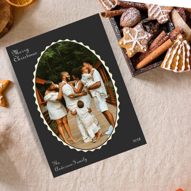 Charcol Grått Photo Scalloped julfoto Julkort (Skapare uppladdad)