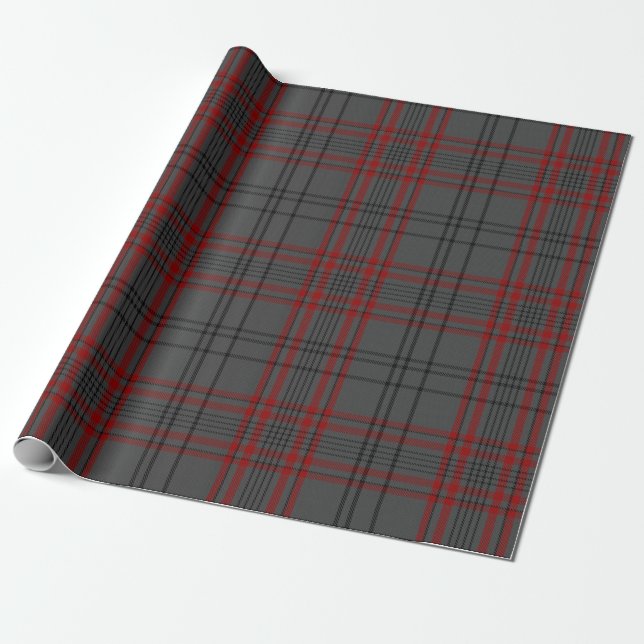 Charcol Grått Red Black Tartan Play Presentpapper (Utrullad)