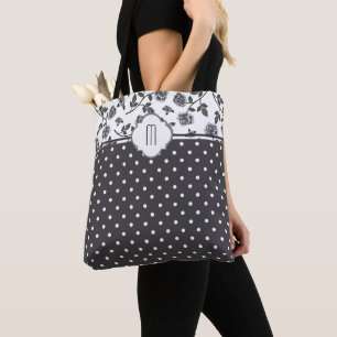 Charcol Grått Ro Polka Dot Monogram Tygkasse