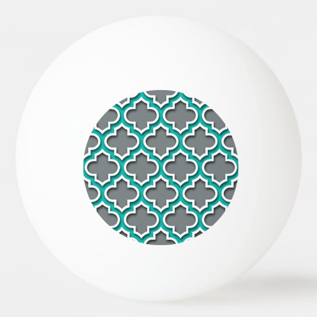 Charcol Grått Teal White Moroccan Quatrefoil #5DS Pingisboll (Framsidan)