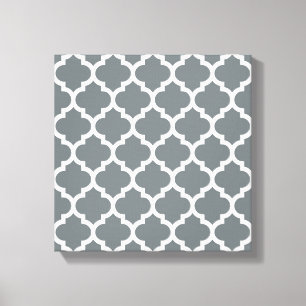 Charcol Grått White Moroccan Quatrefoil Mönster #5 Canvastryck