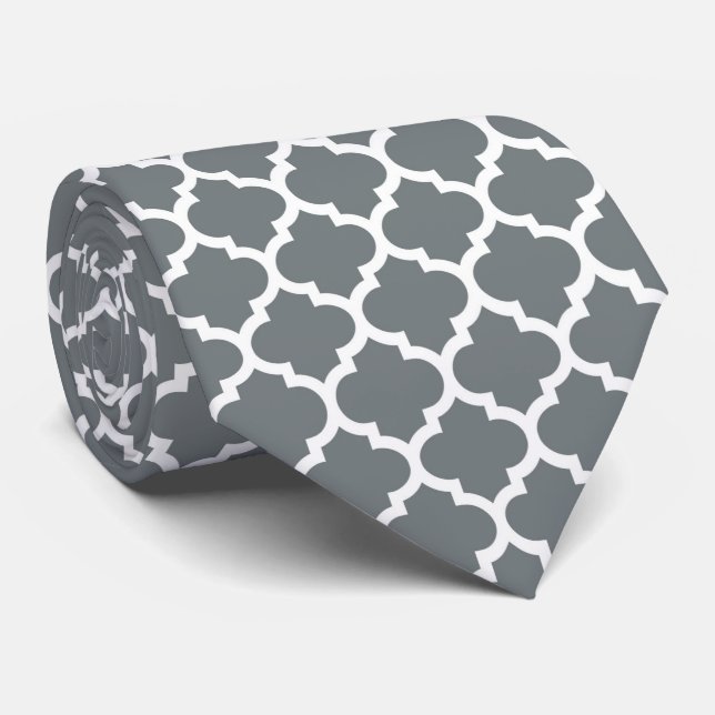 Charcol Grått White Moroccan Quatrefoil Mönster #5 Slips (Rullad)