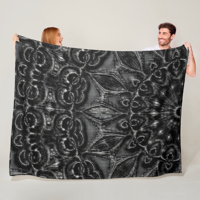 Charcol Mandala Fleece Blanket (På plats)