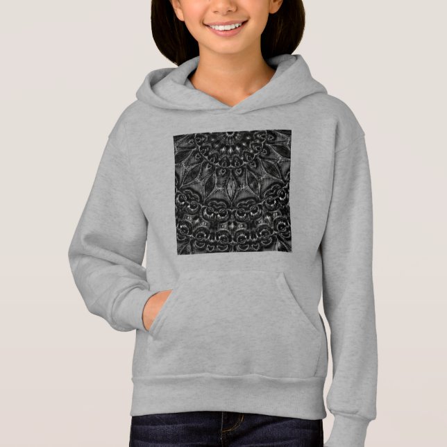 Charcol Mandala Hoodie T Shirt (Framsida)