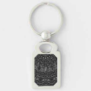 Charcol Mandala Keychain Rektangulärt Silverfärgad Nyckelring