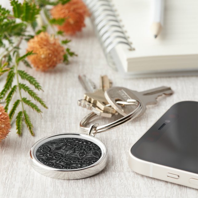 Charcol Mandala Keychain Rund Silverfärgad Nyckelring (Sidan)