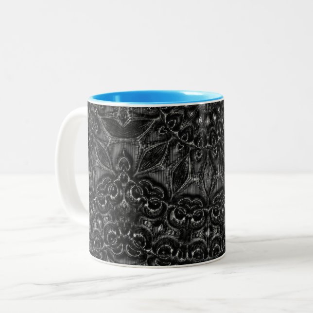 Charcol Mandala Två-Tonad Mugg (Framsida vänster)