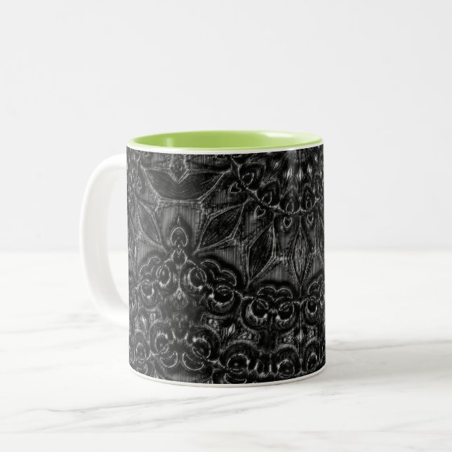 Charcol Mandala Två-Tonad Mugg (Framsida vänster)