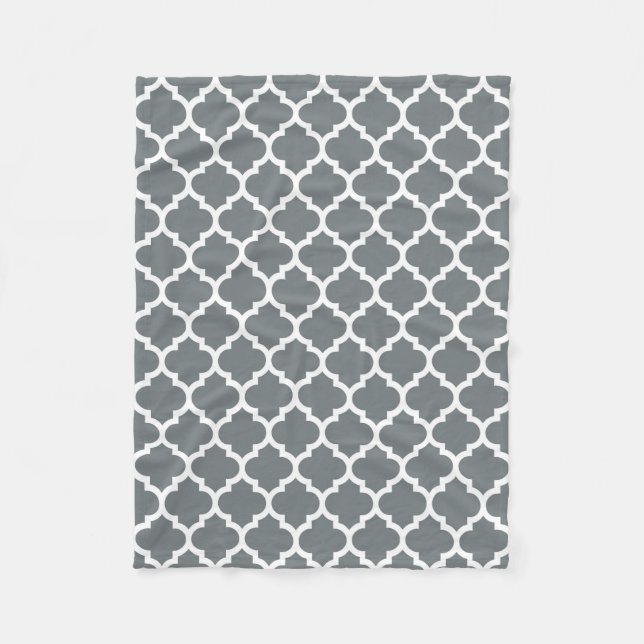 Charcol Moroccan Quatrefoil Mönster #5 Fleecefilt (Framsidan)