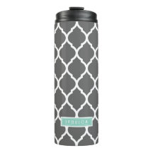 Charcol och Aqua Moroccan Quatrefoil Monogram