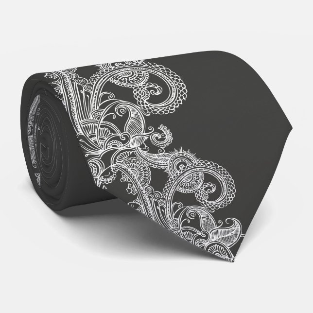 Charcol Paisley Spiral Tie Slips (Rullad)