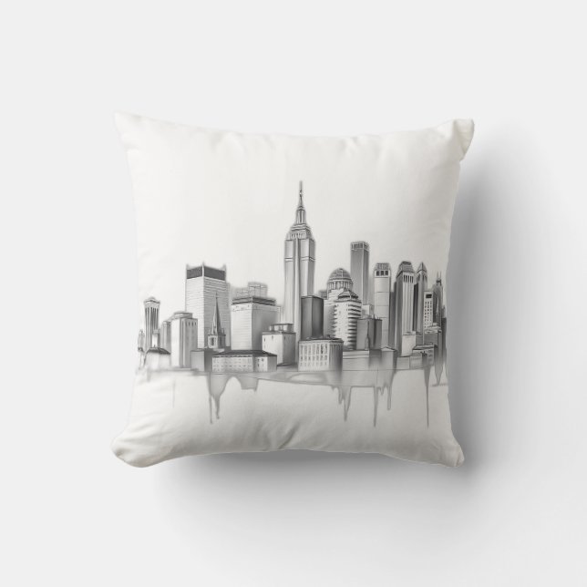 Charcol Pencil Urban Skyline Sketch Kudde (Framsida)