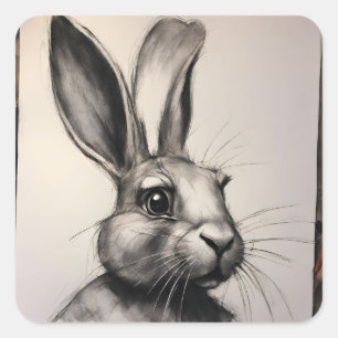 Charcol Rabbit Sketch Fyrkantigt Klistermärke