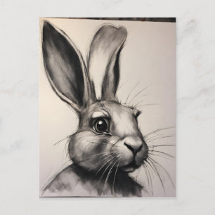 Charcol Rabbit Sketch Vykort
