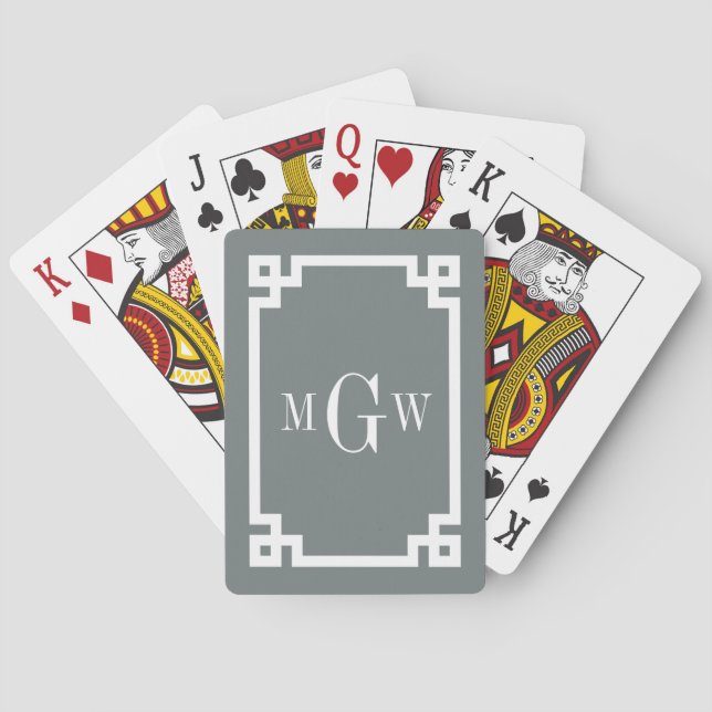 Charcol White Grekiska Nyckel #2, 3-init Monogram Casinokort (Baksidan)