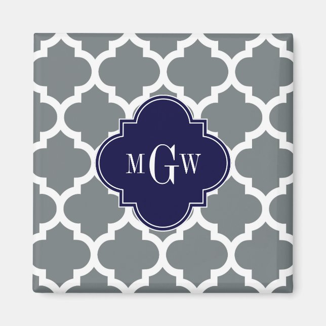 Charcol White Moroccan #5 Navy 3 Initial Monogram Magnet (Framsidan)