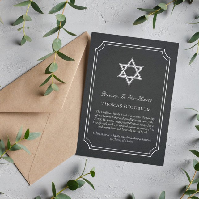 Charcol White Star of David Memorial Announcement Inbjudningar (Skapare uppladdad)